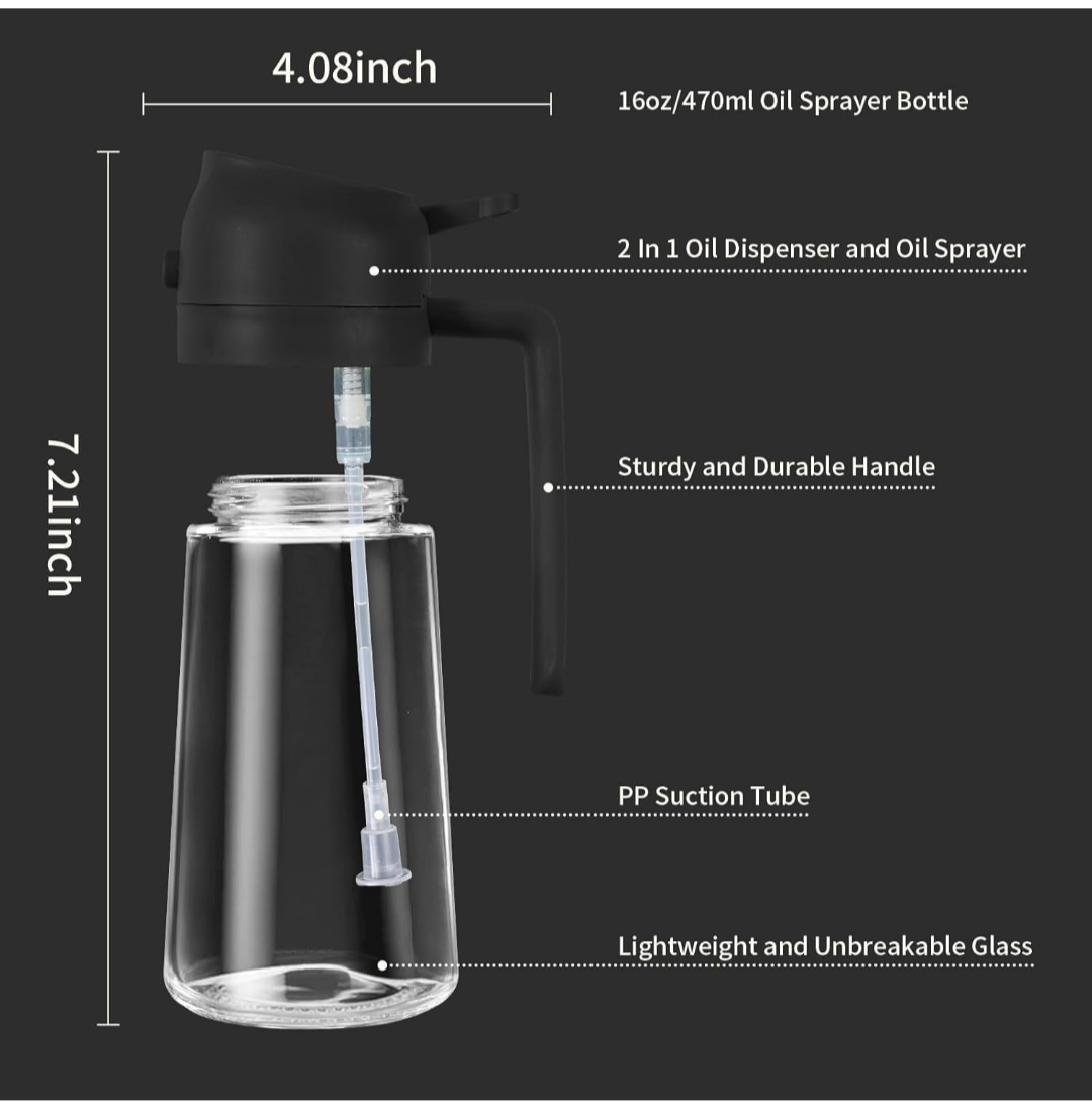 2-in-1 Premium Glass Oil Sprayer & Oil Dispenser Bottle