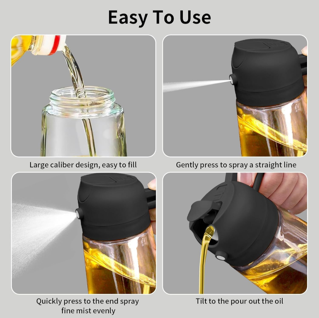 2-in-1 Premium Glass Oil Sprayer & Oil Dispenser Bottle