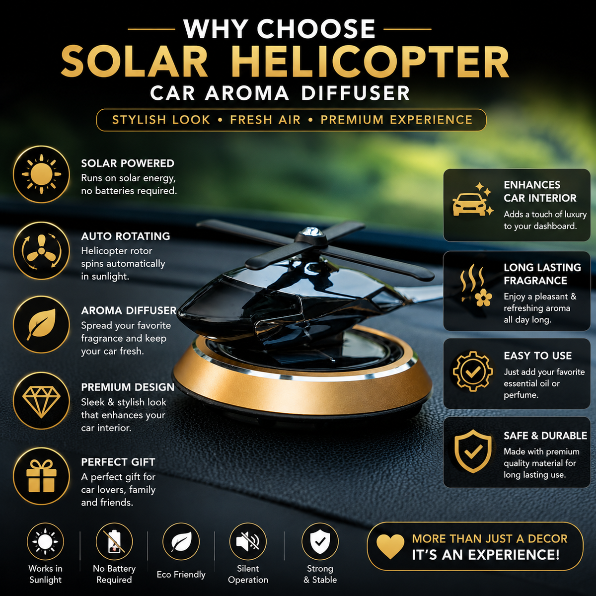 Solar Powered Helicopter Car Dashboard Ornament